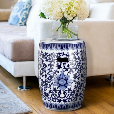 Royal Hampton 11-Inch Ceramic Garden Stool | Drum Shape with Floral Pattern
