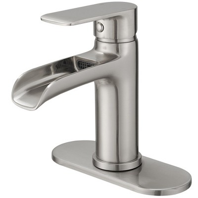 BWE Waterfall Single Handle Single Hole Low-Arc Modern Bathroom Faucet Drip-Free Vanity Sink Faucet