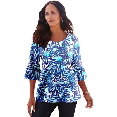 Roaman's Plus Size Cotton Ultimate Bell Sleeve Tee