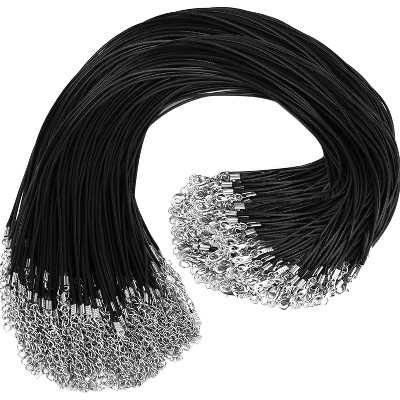 "100Pcs Premium Leather Necklace Chains, 1.5mm Waxed Rope Cord with Clasps for Jewelry Making, Bulk Pendant String Black 18", DIY Craft Supplies,