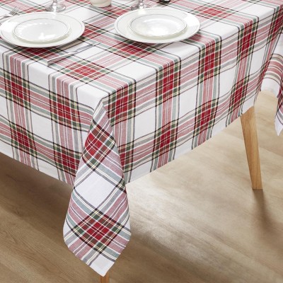 Kate Aurora Tis The Season Plaid Gingham Tartan 100% Cotton Fabric Classic Christmas Tablecloth
