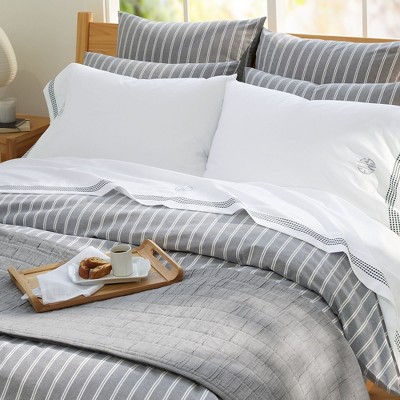 Lands' End Supima Cotton No Iron Sateen Embroidered Sheets - 400 thread count