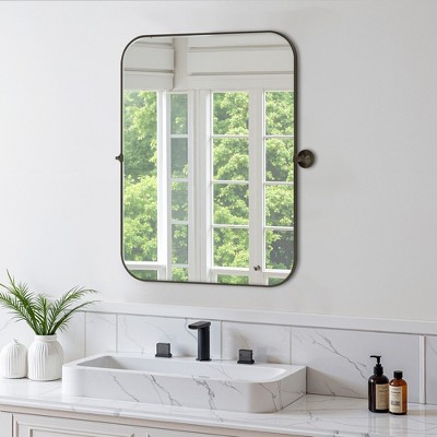 2 Pieces 36 In.H X 24 In.W Black Iron Rounded Rectangular Rotating Hardware Hanging Mirror Frame Wall Mirror