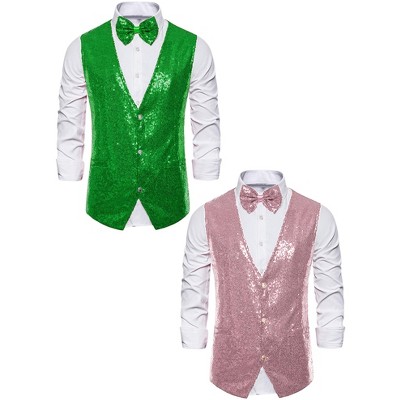 Lars Amadeus Men's Sequin Sleeveless Party Prom Dress Vest with Bow Tie 2 Packs