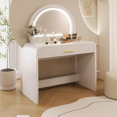 CAVINAS Makeup Vanity Desk with Lights Touch Screen Lighting Vanity Mirror Modern Make Up Vanity for Bedroom