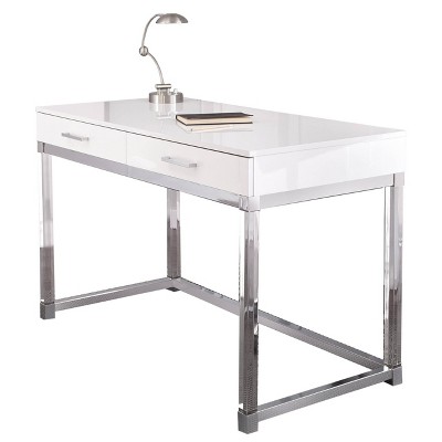 Everett Writing Desk White - Steve Silver Co.: Chrome & Acrylic, Modern Style, 2 Drawers, Compact Design