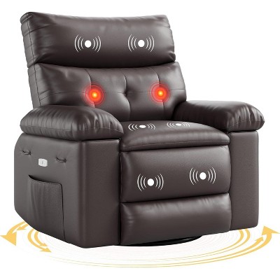 Swivel Electric Massage Chair, Rocking Recliner Chair with Vibration and Heating, Overstuffed Faux Leather Sofa W/USB, Power Glider