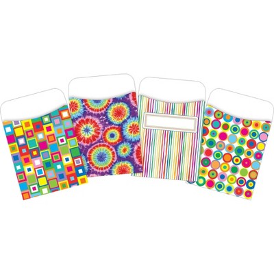 4pk 30ea Groovy Peel & Stick Library Pockets - Barker Creek: Back to School Teaching Aid, 120 Pieces, All Ages
