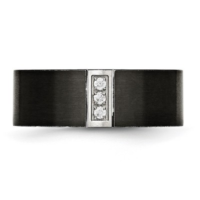 Chisel Stainless Steel Brushed Black IP-plated with Cubic Zirconia 8mm Flat
