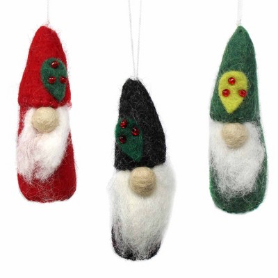 Slickblue 3-Piece Handcrafted Gnome Ornament Set – 4" Multicolor Wool Felt Decor for a Magical Winter Wonderland