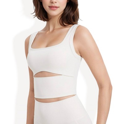 Anna-Kaci Active Women's Square Neck Sports Crop Top with Wide Shoulder Straps