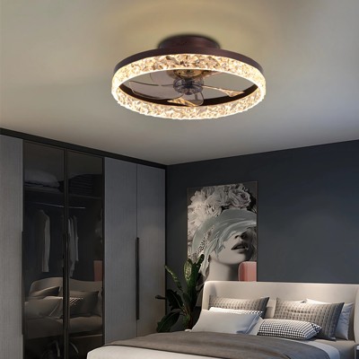 MAYEERTY Ceiling Fan 20 Low Profile with Light and Remote Control Dimmable LED 6 Speeds Timing Reversible Blades Brown
