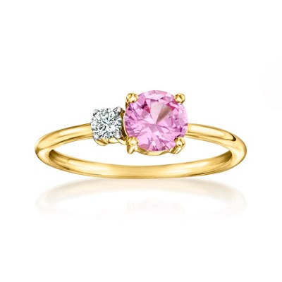 Pure Collection by Ross-Simons 1.00 Carat Lab-Grown Pink Sapphire and .10 Carat Lab-Grown Diamond Ring in 18kt Gold Vermeil