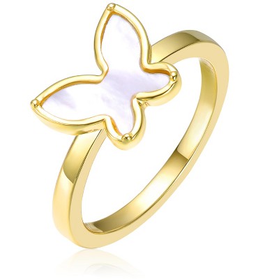 Guili 18K Gold Plated Butterfly Ring with Mother of Pearl – A Delicate and Elegant Piece for a Child’s Jewelry Collection, Sizes 3-6.