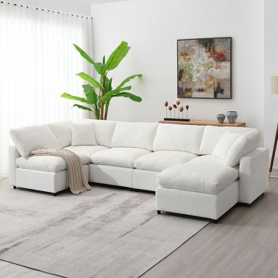 CAVINAS Modern Modular Sectional Sofa, 130*65" Modern Modular Cloud Sofa Bed, 6 Seat Chenille Sectional Couch Set with Ottoman