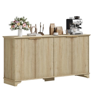 Whizmax Fluted Buffet Sideboard Cabinet with 4 Doors and Storage, Storage Cabinet with Adjustable Shelves, Coffee Bar Cabinet for Kitchen, Living Room