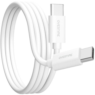 Overtime Certified USB-C to USB-C 6ft cable, Fast Charging & Data Transfer, White