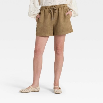 Women's High-Rise Faux Suede Pull-On Shorts - Universal Thread™ Brown