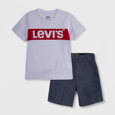 Levi's® Toddler Boys' 2pc Knit Short Sleeve T-Shirt and Woven Pull-On Short Set - White