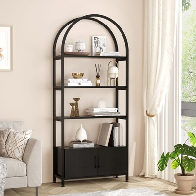 4-Tier Arched Bookshelf, 71.5" Arched Bookcase with Doors Storage, Tall Industrial Book Shelf
