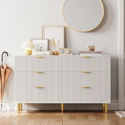 Dresser, Modern 6 Drawer Dresser for Bedroom with Gold Handle and Large Drawer, Wood Double Chest of Drawers and Storage Organizer for Living Room