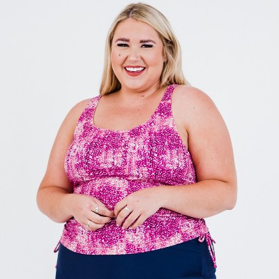 Calypsa Women's Plus Size Maya Tankini Swim Top WIth Removable Cups