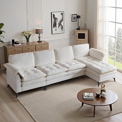 VINGLI 129" Oversized L-Shaped Cloud Sectional Sofa, Comfy Couch with Reversible Chaise Lounge,Modern Sofa for Living Room, Chenille