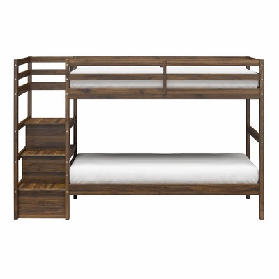 Max & Finn Zaire Twin over Twin Wood Bunk Bed with Shelf Stairs