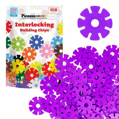 PICASSO-TILES Rainbow Interlocking Plastic Building Chip Blocks, 108PCS Construction STEM Educational Toy for Kids, Purple