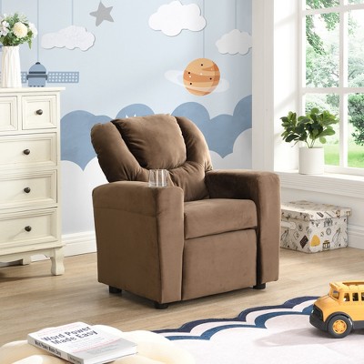 Kids Recliner Chair with Cup Holder and Footrest, Upholstered Toddler Velvet Lounge Chair with Backrest and Headrest