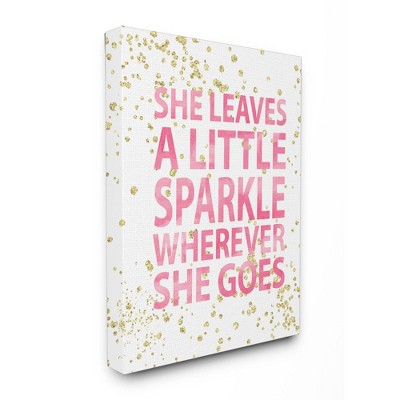 She Leaves A Little Sparke Stretched Canvas Kids' Wall Art (16"x20"x1.5) - Stupell Industries: Pink Typography Lithograph