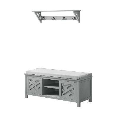 36" Middlebury Coat Hook with Storage Bench Hall Tree Set Gray - Alaterre Furniture: Entryway Organizer with 4 Hooks
