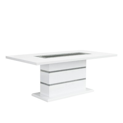 Elizaveta Dining Table Faux Crystal Diamonds White High Gloss Finish - Acme Furniture