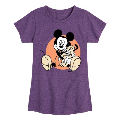 Girls' - Disney - Mickey Mouse Hugs His Puppy Fitted Short Sleeve Graphic T-Shirt