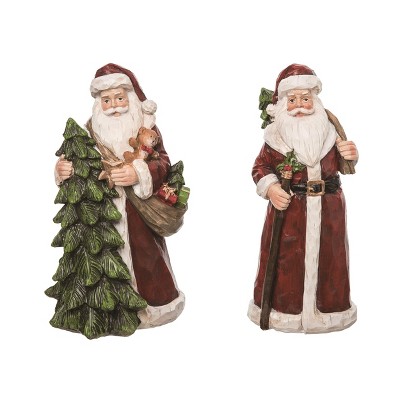 Transpac Christmas Resin Carved Santa Figurine Set of 2 Christmas Home Decorations