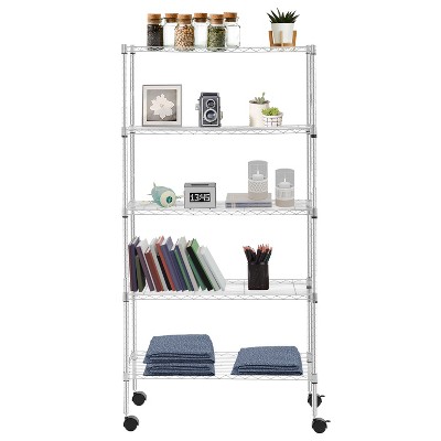 BestMassage 5-Tier Heavy-Duty Wire Shelving Unit Metal Shelving Unit with Adjustable Shelves & Lockable Wheels for Garage Home Kitchen