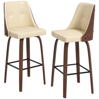 HOMCOM Bar Height Bar Stools Set of 2 PU Leather Swivel Barstools with Footrest and Tufted Back