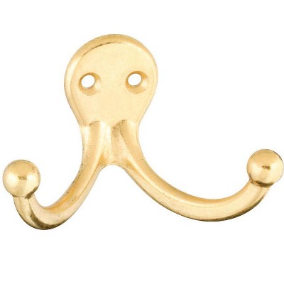 National Hardware Brass Gold Zinc Die-Cast Double Clothes Hook 35 lb. cap. - Case of 1