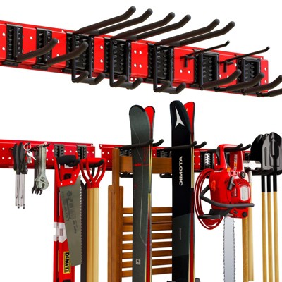 Hausource 48in Garden Tool Organizer Garage Storage Rack, Red