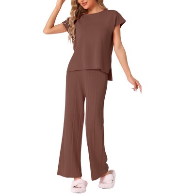 INSPIRE CHIC Women's Knit Matching Sweatsuits Tops and Wide Leg Pants 2 Piece Outfits Sets