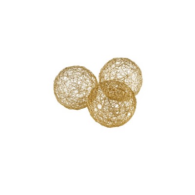 HomeRoots Set of Three Gold Wire 3" Decorative Orbs