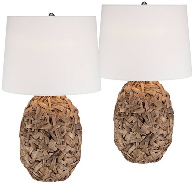 360 Lighting Nantucket 26" High Coastal Modern Farmhouse Rustic Table Lamps Set of 2 Natural Seagrass Living Room Bedroom Bedside White Shade