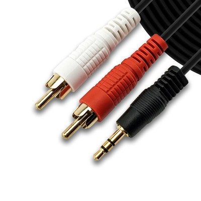 SatelliteSale Auxiliary 3.5mm Audio Jack to 2 RCA Digital Stereo Composite Aux Cable Universal Wire PVC Black Cord