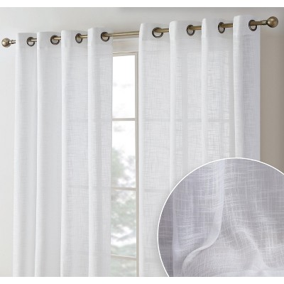 HLC.ME Madison Faux Linen Textured Thicker Sheers Privacy Light Filtering Window Grommet Curtains Drapery Panels, Set of 2