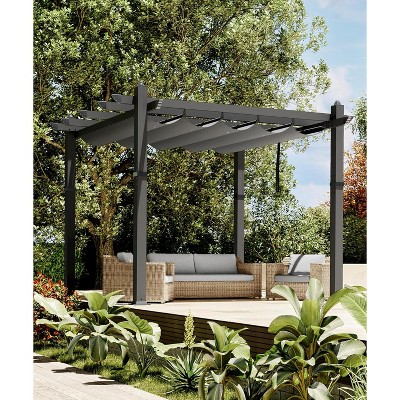 Aluminum Pergola, Outdoor Metal Pergola with Adjustable Canopy, Reinforced Frame Outdoor Shelter for Backyard, Garden and Deck