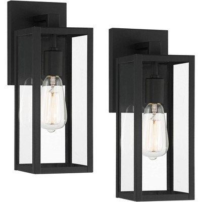 John Timberland Titan Modern Outdoor Wall Light Fixtures Set of 2 Mystic Black 14 1/4" Clear Glass for Post Exterior Barn Deck House Porch Yard Patio
