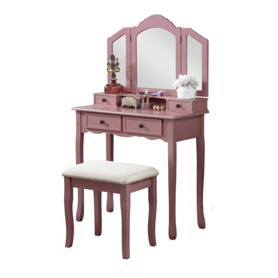 Gulches Wooden Vanity Tables and Stool Set for Makeup Rose Gold Finish