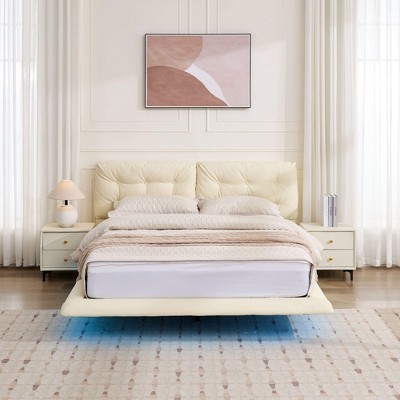 Christopher Knight Home Ariel Modern Upholstered Floating Bed with LED Lights and Button-Tufted Headboard