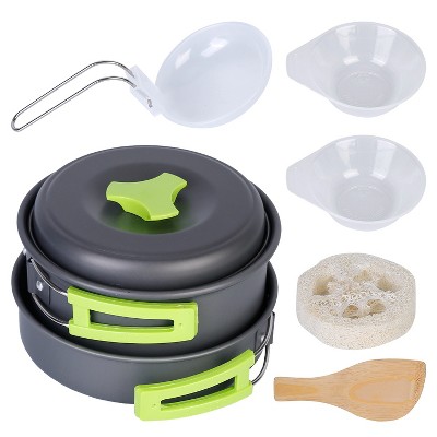 LakeForest"9Pcs Camping Cookware Set – Lightweight Aluminum Pots, Pans, and Cooking Gear for Outdoor Hiking"Grey