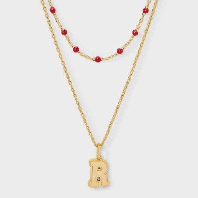 14K Gold Dipped Beaded Initial Necklace Set 2pc - A New Day™ Gold/Marron